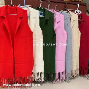 Áo khoác len dáng dài có tua sát nách cho nữ