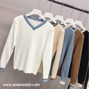 Áo len nữ cổ tim Hàn Quốc kiểu Ivy League