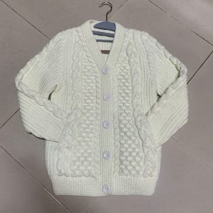 Áo len cổ blai đan tay màu trắng kem
