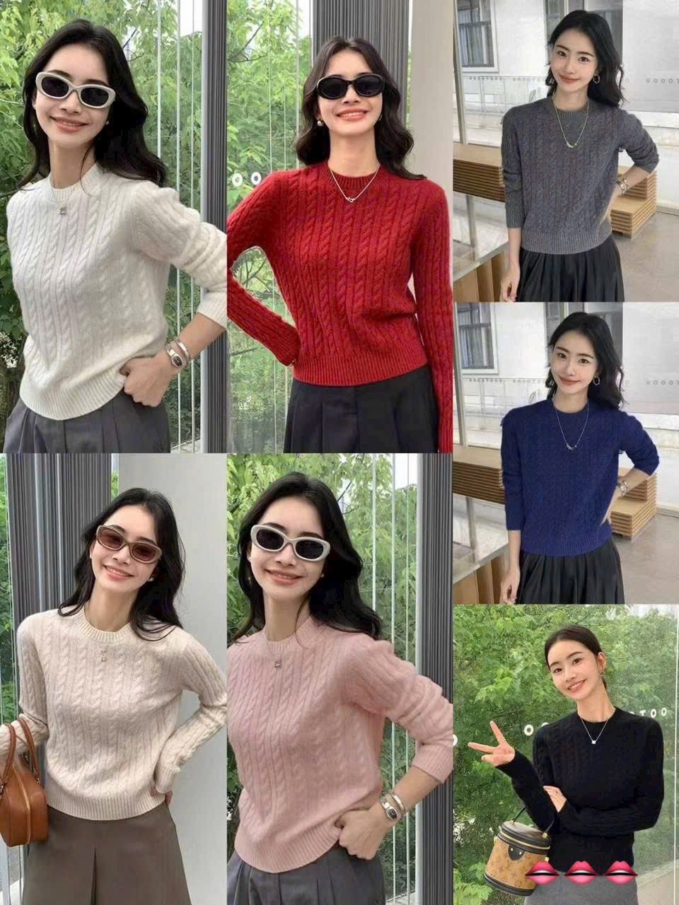 Áo len chui cổ tròn vặn thừng